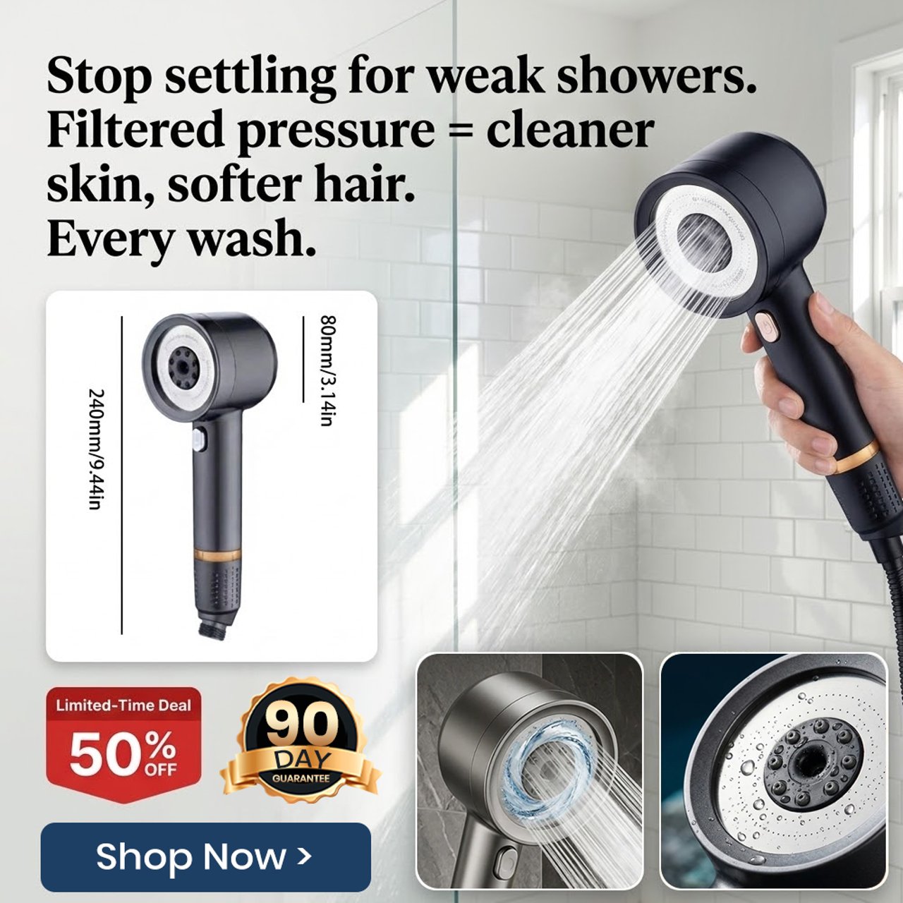 Filtered High-Pressure Shower Head Set